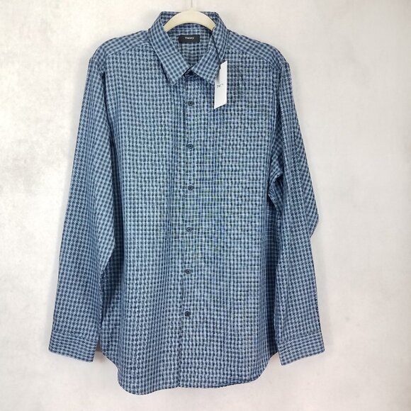 NEW Theory Men's XL Irving Long Sleeve Button Down Casual Shirt in Harbor Check - Picture 1 of 9